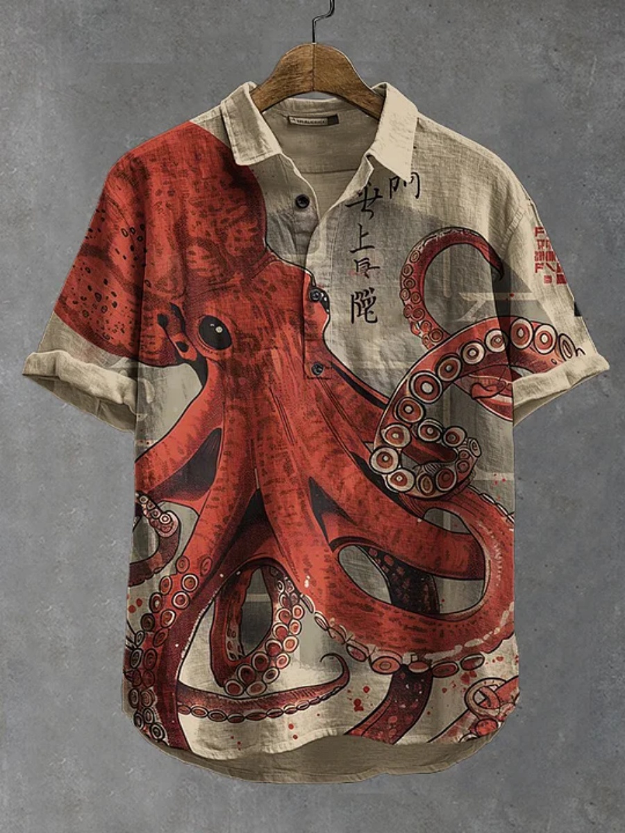 Summer Clothing Men Linen - Polo da uomo con stampa di